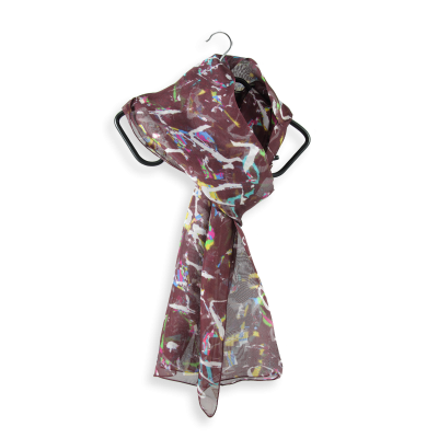 BROWN and MULTI-COLORED PRINTED SILK AIRY SCARF - GRAFF MOTIF