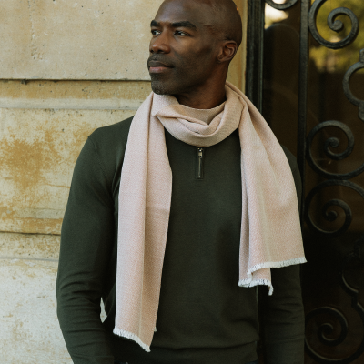 CARAMEL WOOL SILK BLEND SCARF - DOMINO