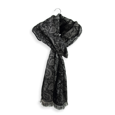 COTTON and SILK BLEND BLACK and OFF-WHITE SCARF - MUMBAY