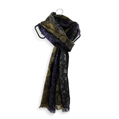 COTTON and SILK BLEND PURPLE and GOLD SCARF - MUMBAY