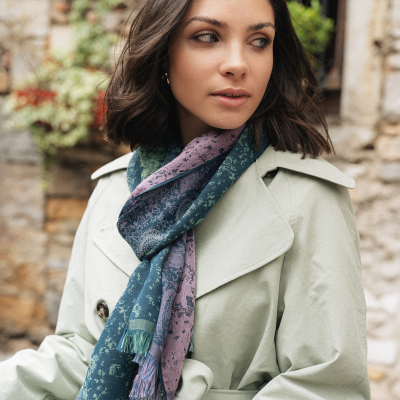 COTTON BLEND BLUE SCARF - MUMBAY