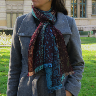 COTTON SILK STOLE TURQUOISE BURGUNDY - MUMBAY