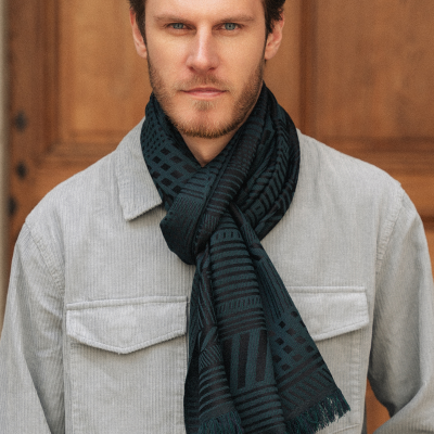 DARK GREEN, MERINO WOOL and SILK SCARF - KYOTO