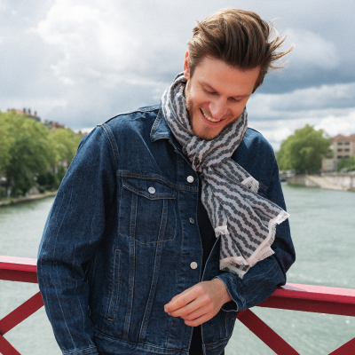 DESERT - NAVY, COTTON BLEND SCARF