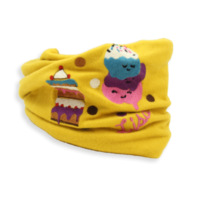 ECHARPE ENFANT BRODEE COTON BIO JAUNE OCRE - MON GROS GATEAU A LA CREME