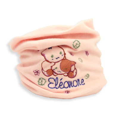 ECHARPE ENFANT BRODEE COTON BIO ROSE POUDRE  - UN CALIN ENTRE CHATONS
