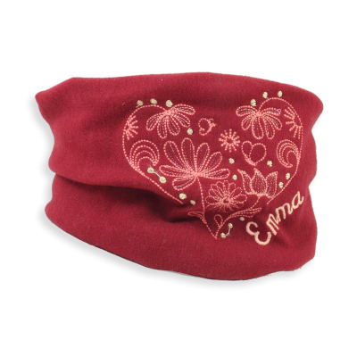 ECHARPE ENFANT BRODEE COTON BIO ROUGE BORDEAUX - MON COEUR ROMANTIQUE