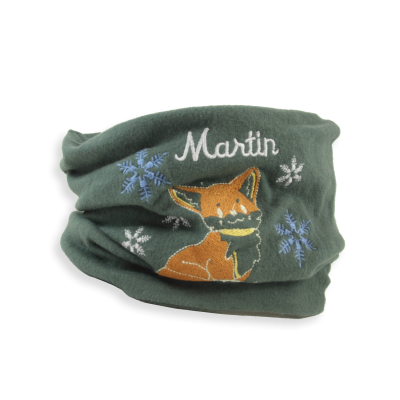 ECHARPE ENFANT BRODEE COTON BIO VERT KAKI - LE PETIT RENARD DES NEIGES