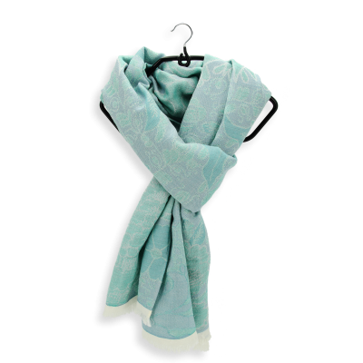 ECHARPE LAINE CACHEMIRE BLEU AQUA - OISEAUX DU PARADIS