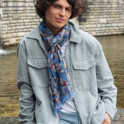 ECHARPE LAINE MERINOS COTON SOIE BLEU JEAN - RECITAL