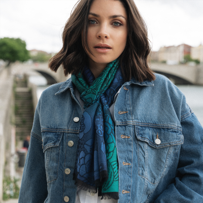 ECHARPE LAINE MERINOS MODAL BLEU VERT - STYLE