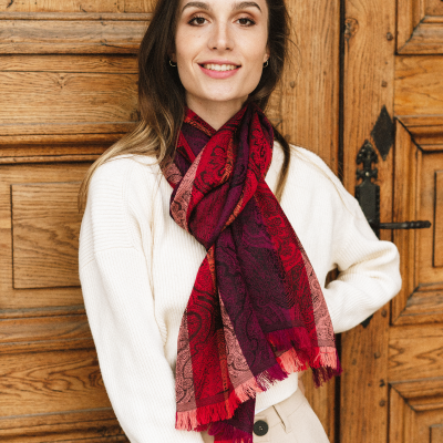 ECHARPE LAINE MERINOS SOIE ROUGE - VICTORIA