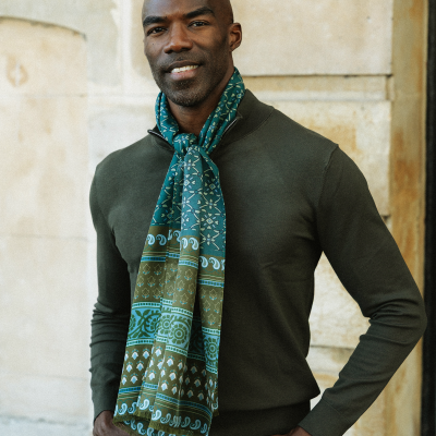 ECHARPE SOIE BIO IMPRIMEE VERTE - CHIC