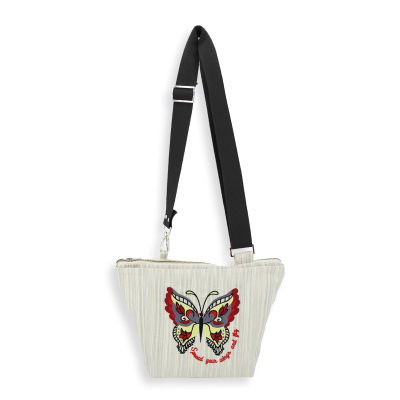 EMBROIDERED SHOULDER BAG- BUTTERFLY SILVER