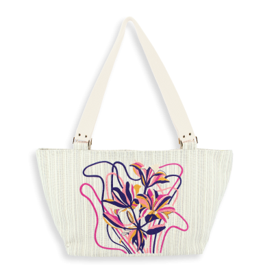 EMBROIDERED TOTE BAG - FLEURS ONDULANTES GOLD