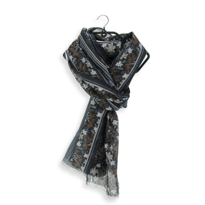 FOULARD COTON SOIE NOIR - JARDIN