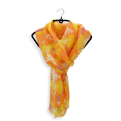 FOULARD SOIE IMPRIMEE ORANGE - MOTIF FLEUR C