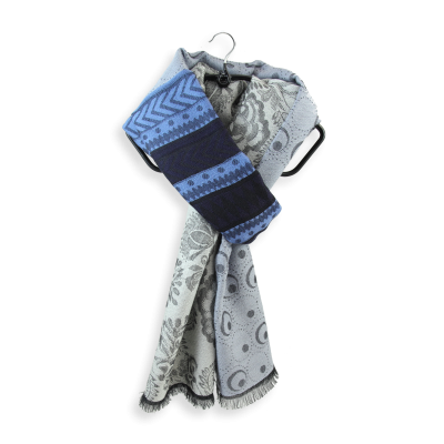 GRAY AND BLUE MERINO WOOL AND RAYON BLEND STOLE - IMAGINAIRE