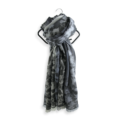 GRAY and SILVER, MERINO WOOL and SILK WOMEN'S STOLE - ROMANTIQUE