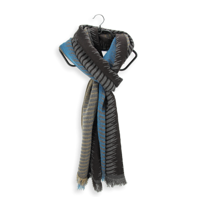 GRAY and TURQUOISE, SILK MERINO WOOL AND CASHMERE BLEND SCARF – CLASSIQUE