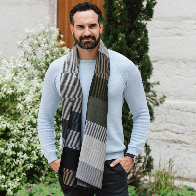 GRAY, MERINO WOOL COTTON and SILK BLEND STOLE - KALEIDA