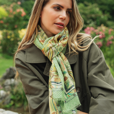 GREEN SILK COTTON BLEND STOLE - BELLE DE NUIT