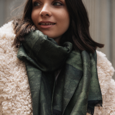 GREEN WOOL BLEND STOLE - SENTIMENT