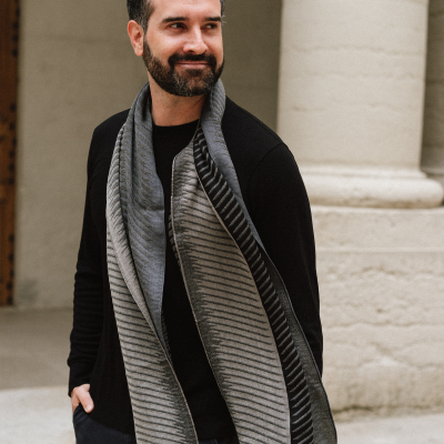 GREY, CASHMERE BLEND SCARF - CLASSIQUE