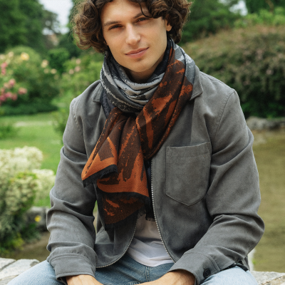 GREY LEATHER WOOL BLEND STOLE - ESPRIT