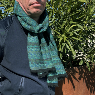 KHAKI GREEN COLORED, RAYON, MERINO WOOL and COTTON BLEND SCARF - CROMAGNON