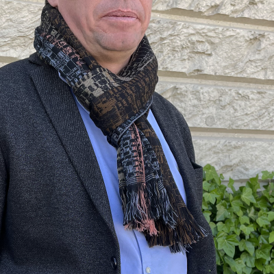LEATHER BROWN, RAYON MERINO WOOL SCARF - JANEIRO