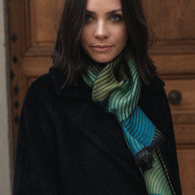 LIME and TURQUOISE, WOOL, COTTON and SILK BLEND SCARF - SPIRE