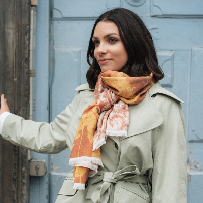 LOTUS - YELLOW and BROWN, COTTON, RAYON and SILK BLEND SCARF