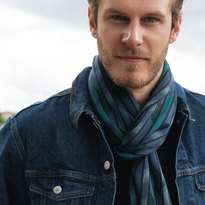 MELBOURNE - BLUE, WOOL BLEND SCARF