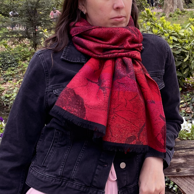 MERINO WOOL RAYON COTTON and SILK BLEND SCARF in RED - VIENNE