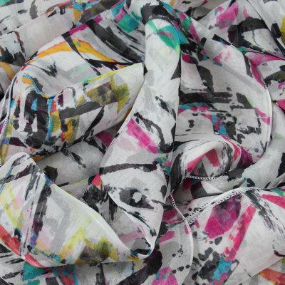 MULTI-COLORED PRINTED SILK AIRY SCARF - GRAFF MOTIF