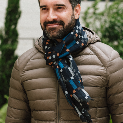 NAVY COTTON BLEND SCARF - TITANE