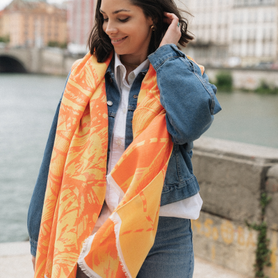 ORANGE and YELLOW, COTTON and RAYON BLEND STOLE - ARUM