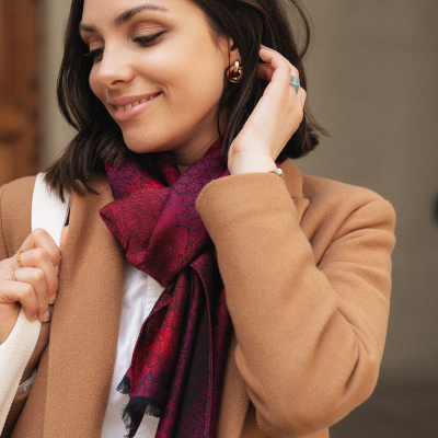PINK and RED, MERINO WOOL and RAYON BLEND STOLE - OLIVIER
