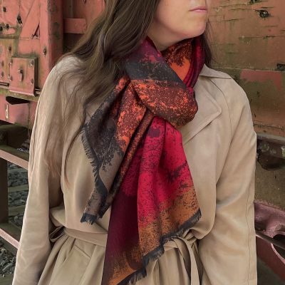 RED and ORANGE, MERINO WOOL and RAYON BLEND STOLE - JACARANDA