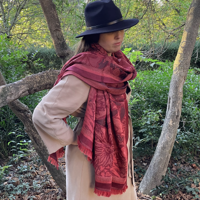 RED, MERINO WOOL, COTTON and SILK BLEND STOLE - JULIETTE
