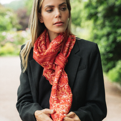 RED SILK COTTON BLEND SCARF - JARDIN