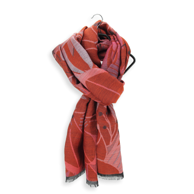 RUST RED, MERINO WOOL AND SILK BLEND STOLE - NEO FLORAL