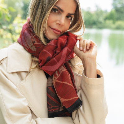 RUST RED, MERINO WOOL AND SILK BLEND STOLE - NEO FLORAL