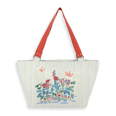SAC CABAS  BRODE - FLEURS DES CHAMPS ARGENT