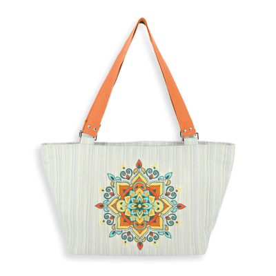 SAC CABAS  BRODE - MANDALAS ARGENT