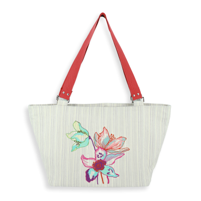 SAC CABAS  BRODE - TRIO FLEURI ARGENT