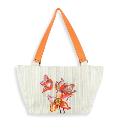 SAC CABAS  BRODE - TRIO FLEURI OR
