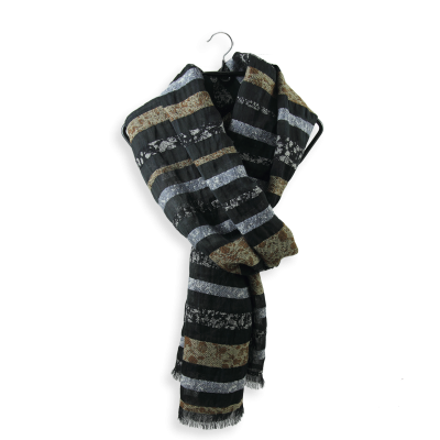 SCARF MERINO WOOL COTTON SILK GRANITE BLACK