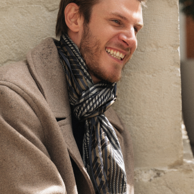 SCARF MERINO WOOL SILK RIDE GREY BLACK